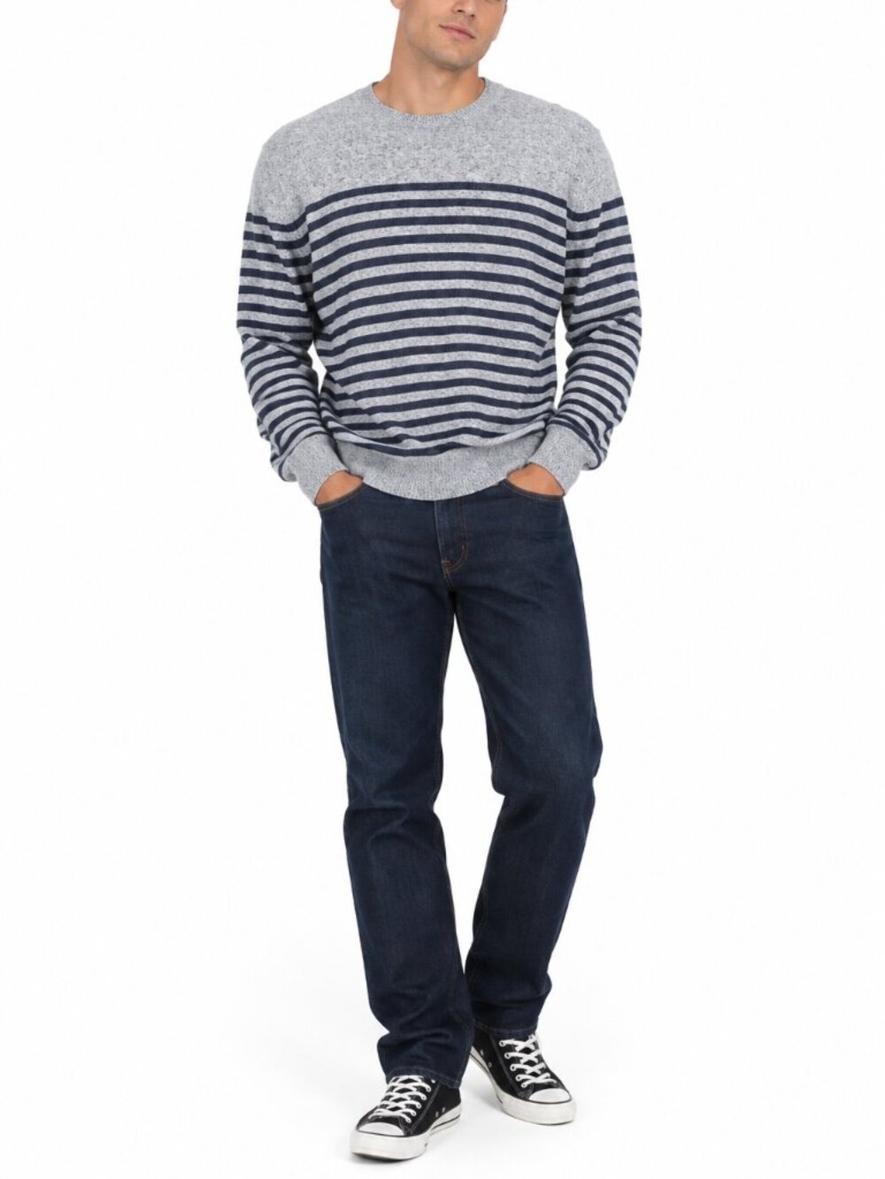 Banana Republic Silk Linen Crewneck Sweater Mens Large Stripe Fall Winter Grunge